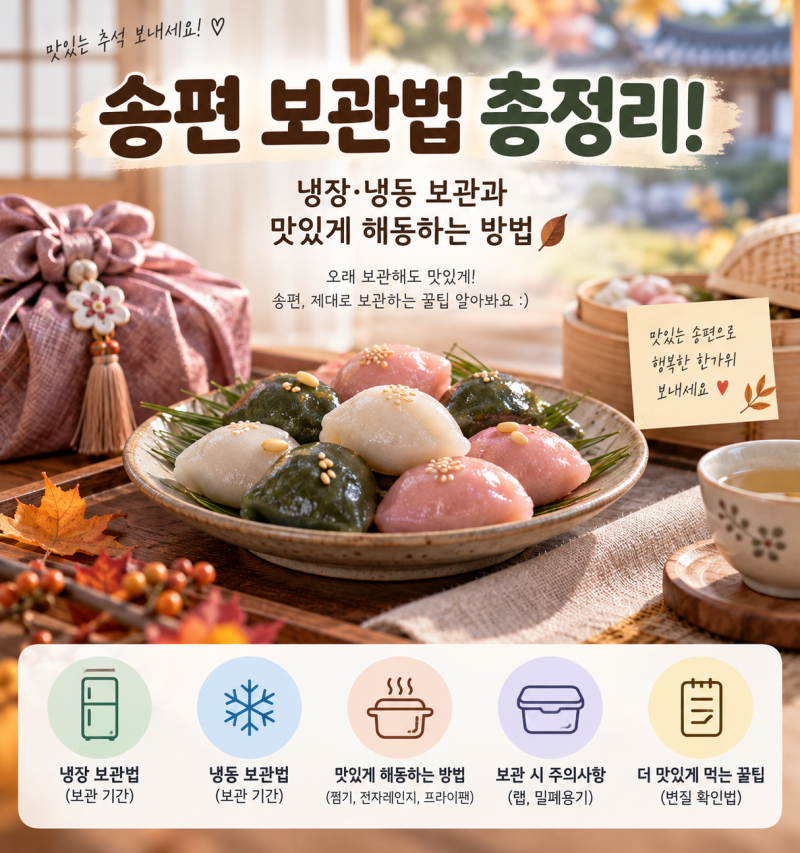 송편 보관법 총정리! 냉장·냉동 보관과 맛있게 해동하는 방법
