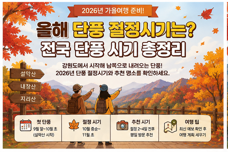2026년 단풍 절정시기 총정리｜설악산·내장산·지리산 언제 갈까?