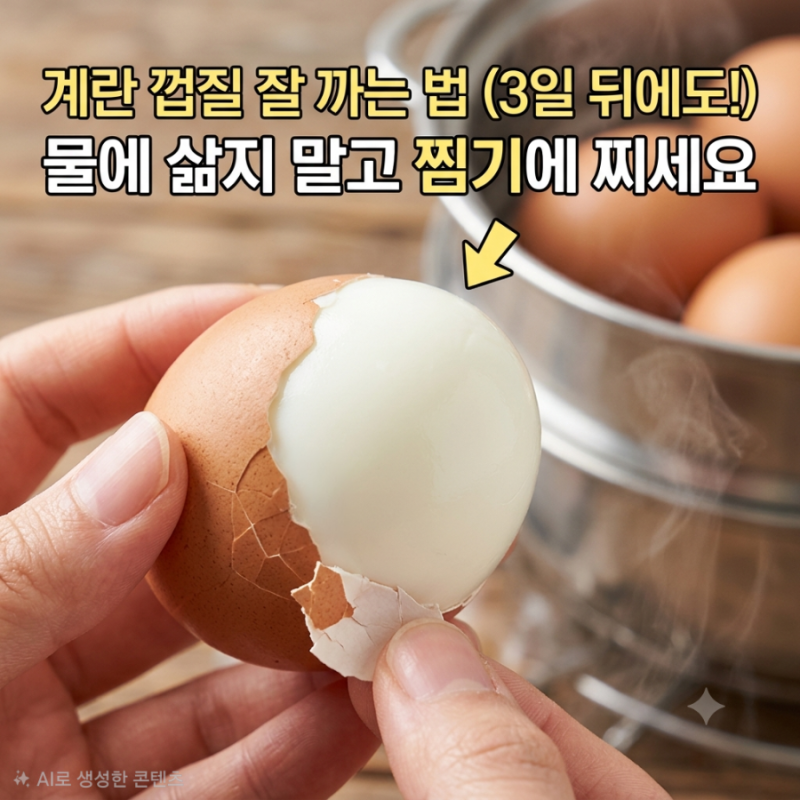 계란 삶지 말고 쪄보세요. 껍질 잘 까집니다.