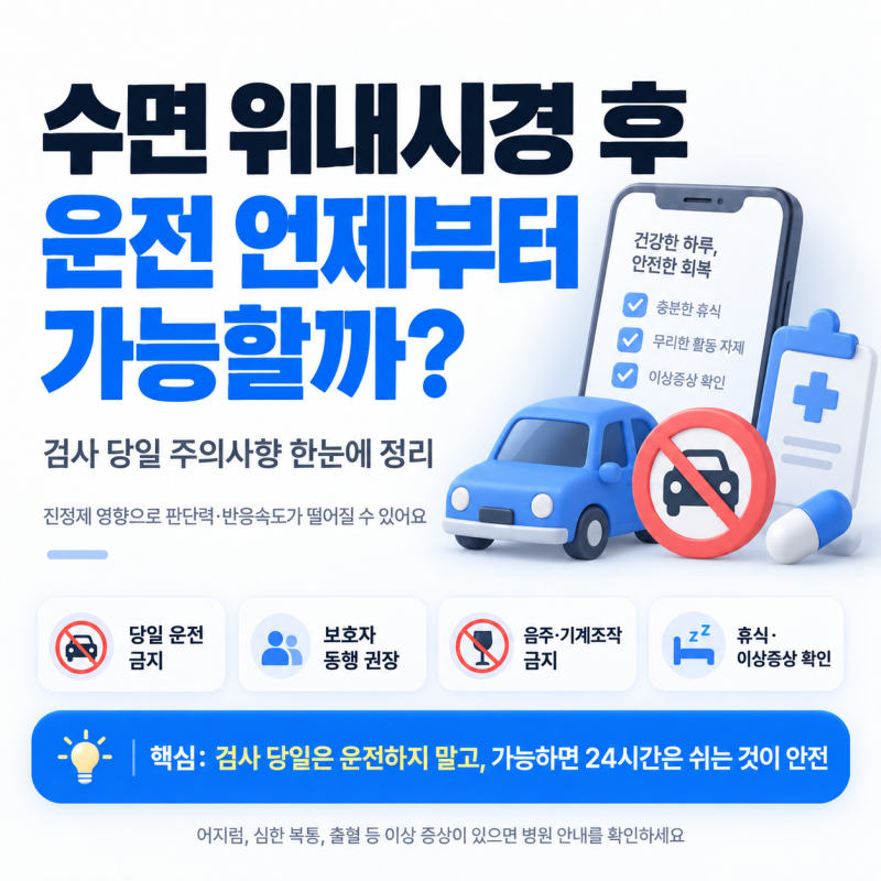 수면 위내시경 후 운전 언제부터 가능할까? 검사 당일 주의사항 정리