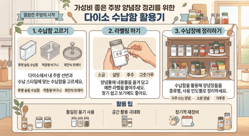 가성비 좋은 주방 양념장 정리를 위한 다이소 수납함 활용기