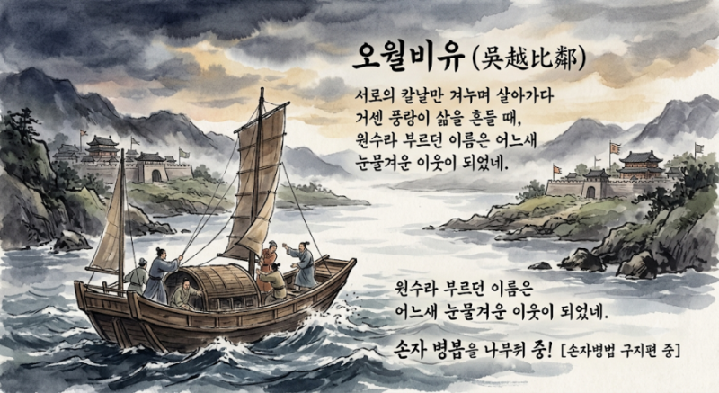 오월비유 (吳越比鄰) 한자: 吳 (나라 오) 越 (나라 월) 比 (견줄/나란히할 비) 鄰 (이웃 린/임) ....