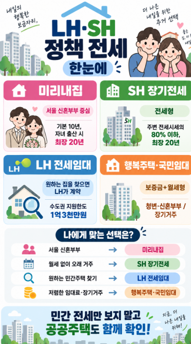 [전세난 속 전세 구하기 7편] LH·SH 정책 전세 총정리 — 미리내집·장기전세·임대아파트 나에....