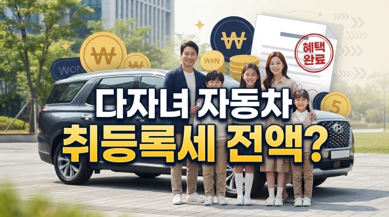 다자녀가구 자동차 취등록세 140만원 한도 감면 및 7인승 이상 전액 혜택 서류