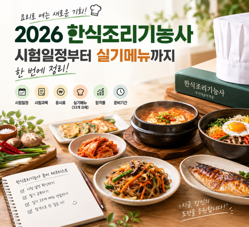 한식조리기능사 시험 필기·실기 과목부터 실기메뉴·합격률·준비방법 총정리