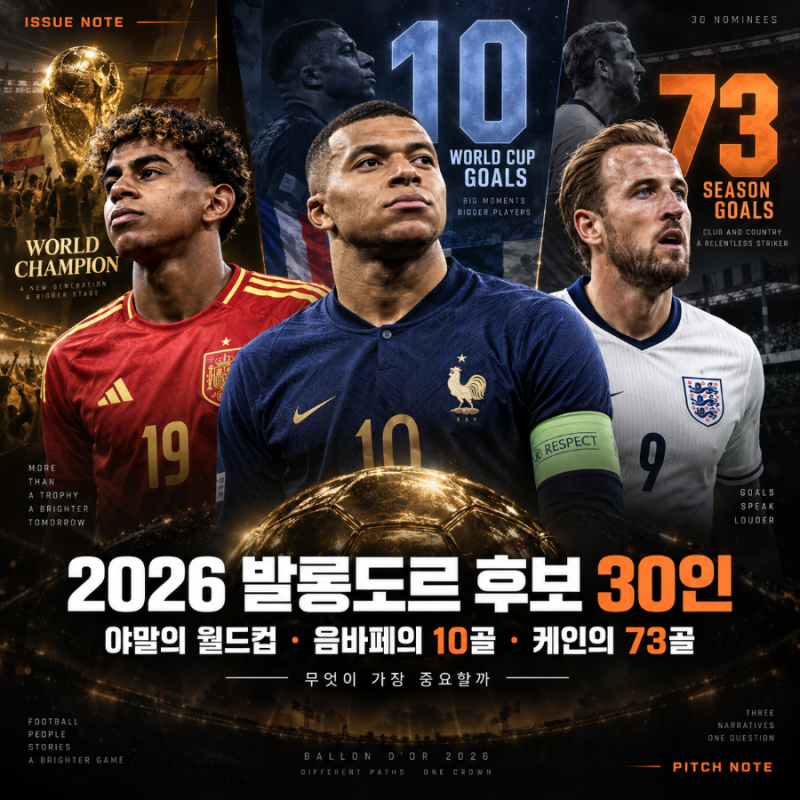 2026 발롱도르 후보 30인:야말의 월드컵, 음바페의 10골, 케인의 73골