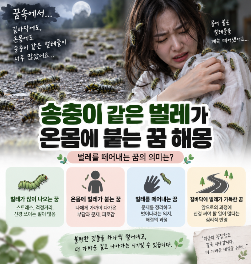 송충이 같은 벌레가 온몸에 붙는 꿈 해몽｜벌레를 떼어내는 꿈의 의미