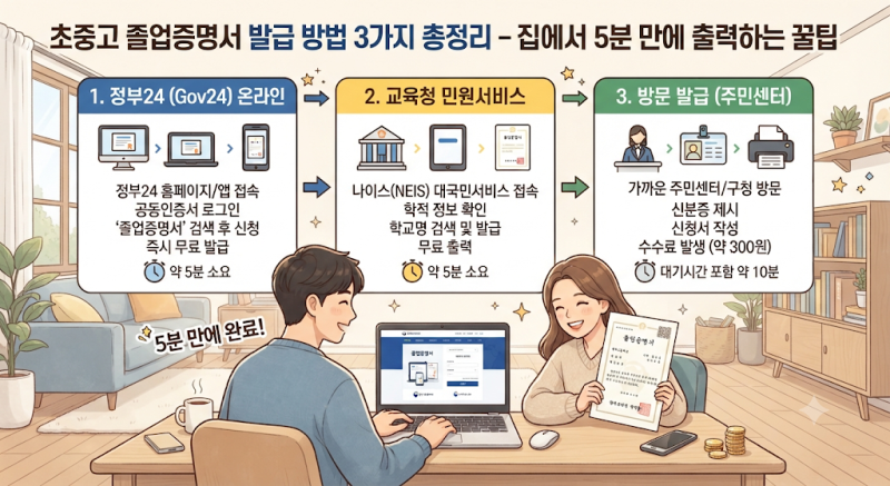 초중고 졸업증명서 발급 방법 3가지 총정리 집에서 5분 만에 출력하는 꿀팁