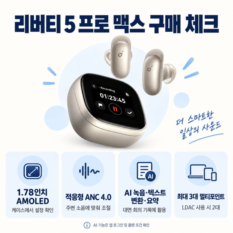 앤커 리버티 5 프로 맥스 D1204, 이어폰 케이스로 회의 기록까지?