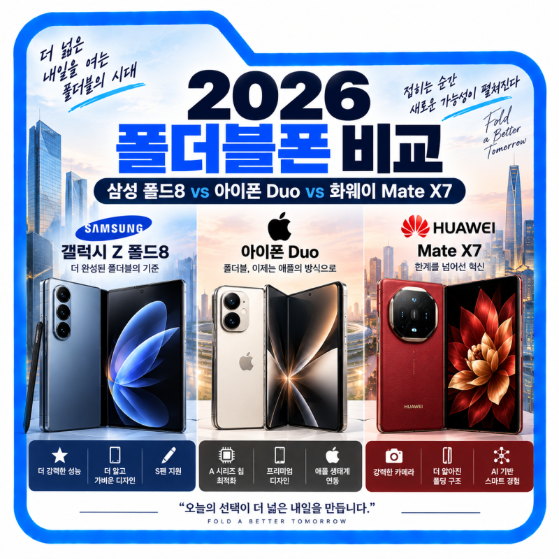 2026 폴더블폰 비교, 삼성 폴드8 vs 아이폰 Duo vs 화웨이 Mate X7