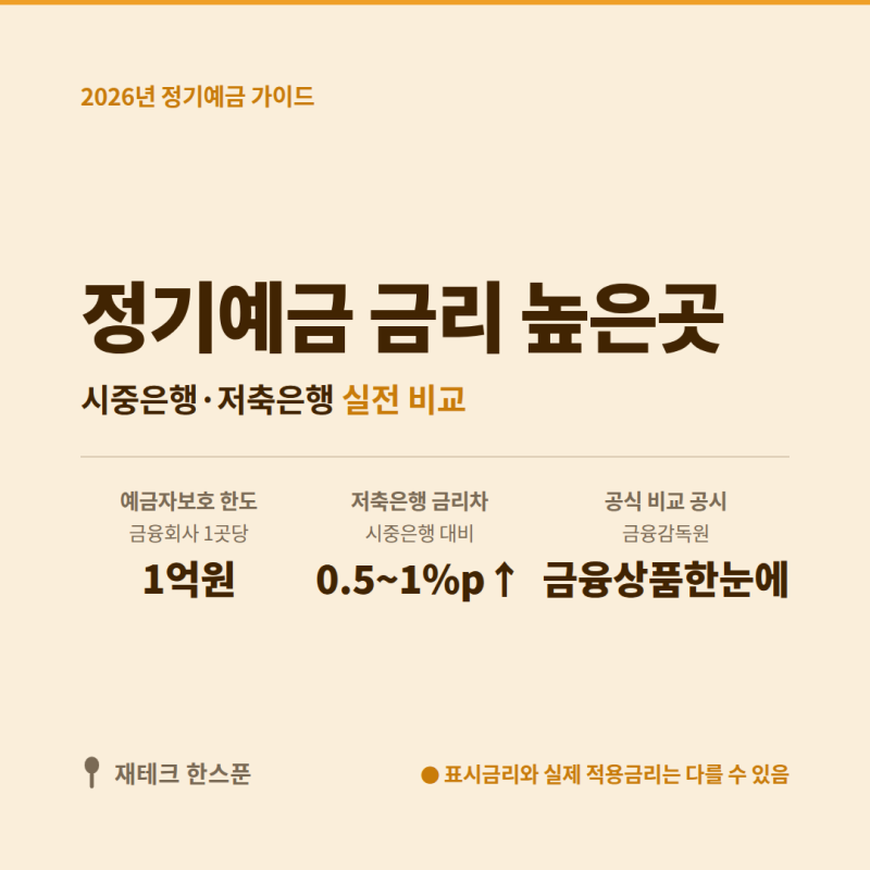 2026년 정기예금 금리 높은곳 | 시중은행·저축은행 어디가 유리할까