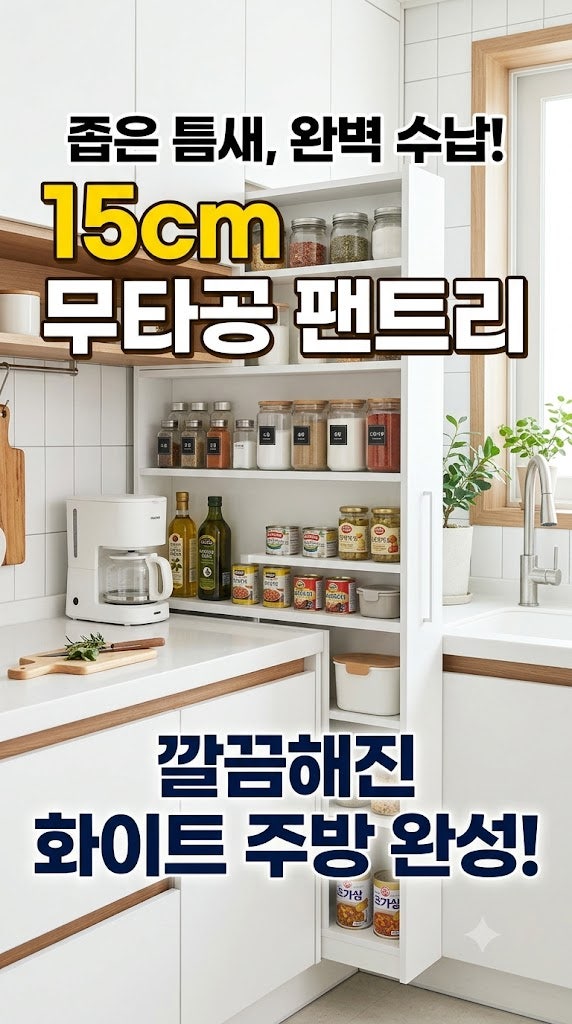 좁아터진 20평대 주방, 20cm 틈새에 무타공 슬라이딩 선반 넣었더니 팬트리 완성!