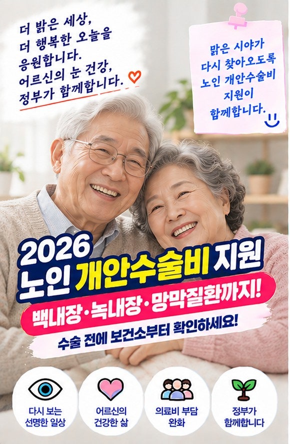 2026 노인 개안수술비 지원｜백내장 수술비 부담된다면, 수술 전에 보건소부터 확인하세요
