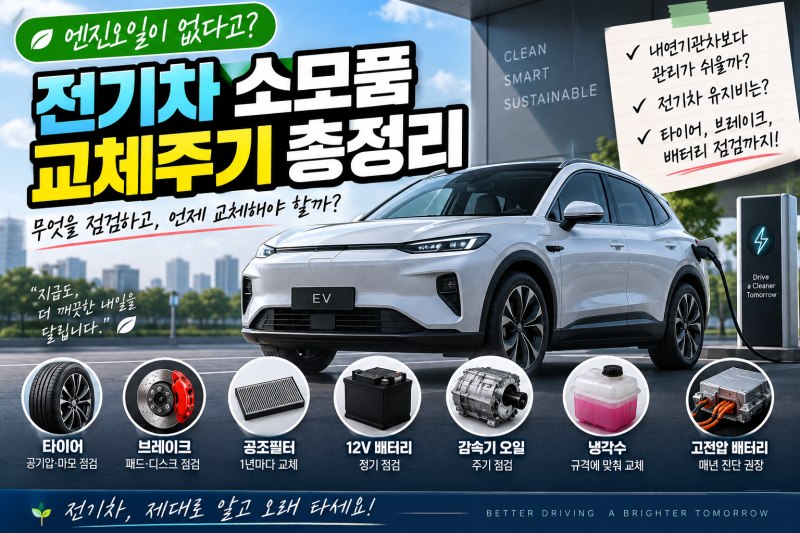 전기차 소모품 교체주기 총정리｜엔진오일 없는 전기차, 무엇을 점검해야 할까?