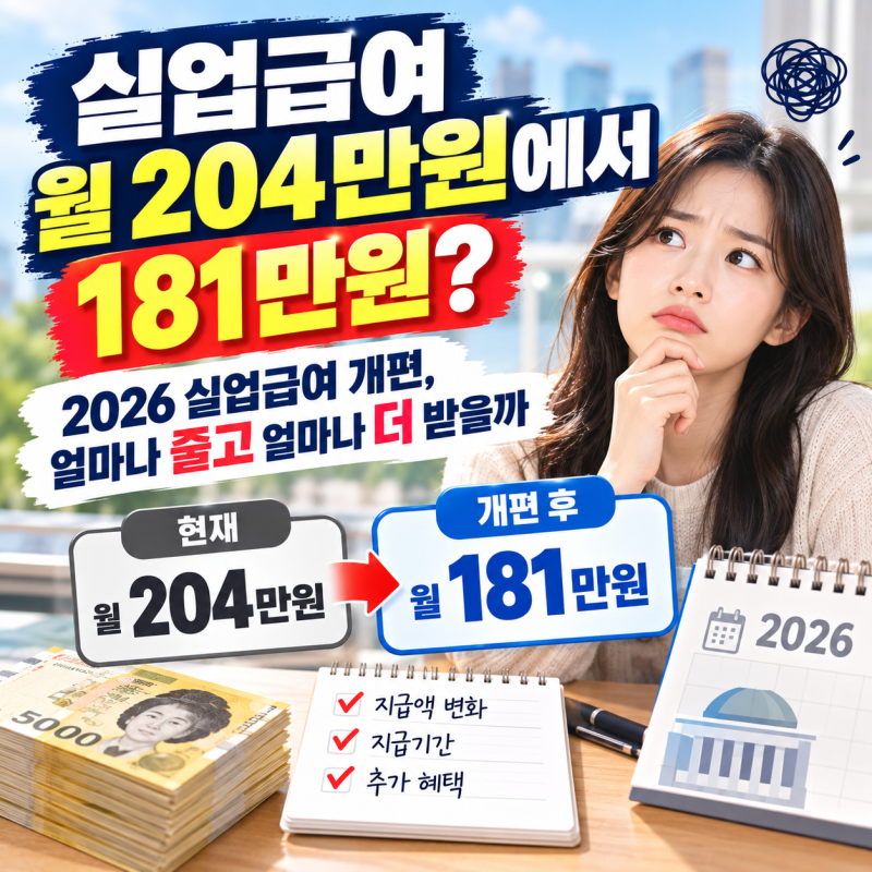 “실업급여 월 204만원에서 181만원?” 2026 실업급여 개편, 얼마나 줄고 얼마나 더 받을까 ,