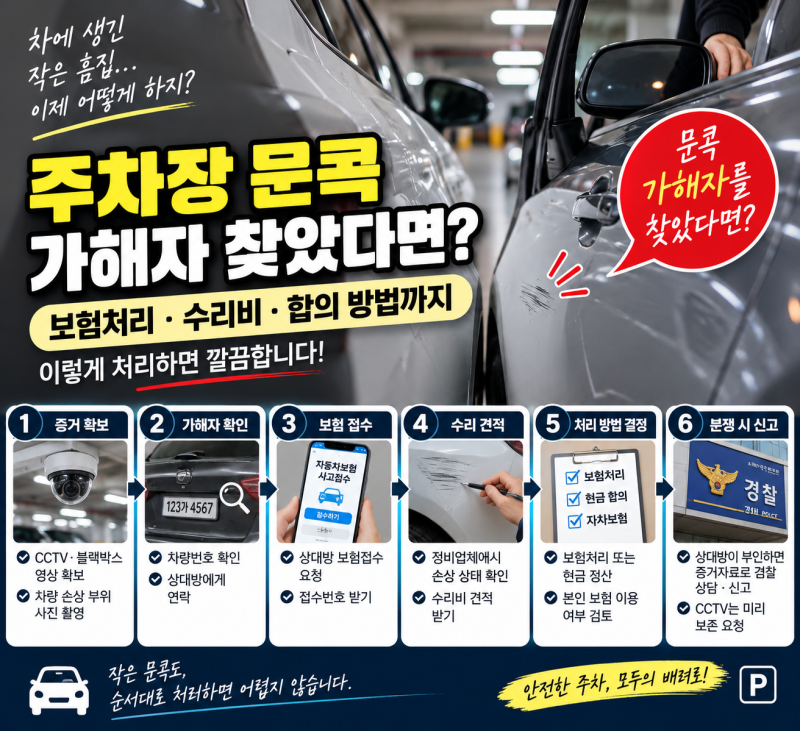 주차장 문콕 가해자 찾았다면? 보험처리·수리비·합의 어떻게 해야 할까