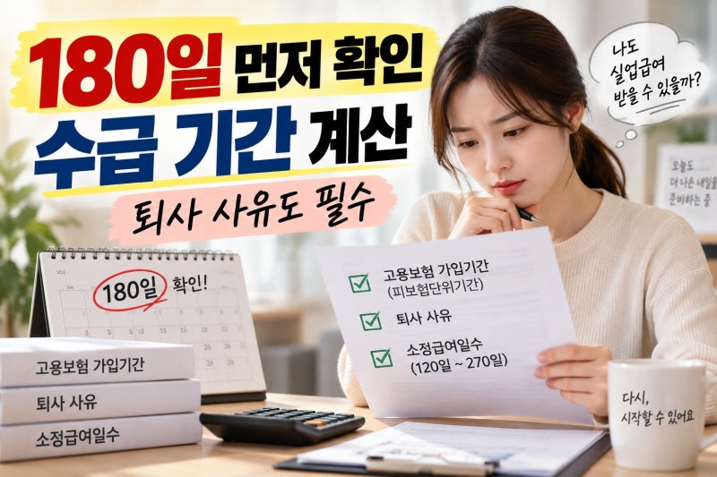 실업급여 신청 조건과 수급 기간 계산 방법, 180일 확인 순서