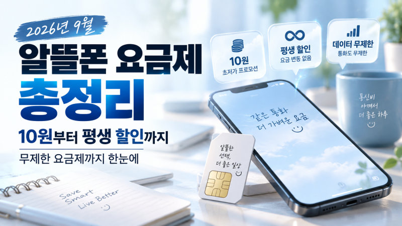 2026년 9월 알뜰폰 요금제 상세 정리: 초저가 프로모션부터 평생 할인 및 데이터 무제한 요금....