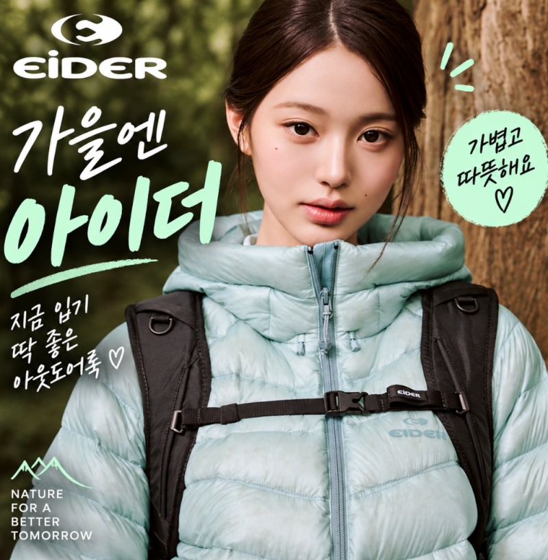 장원영, 아이더 자켓! 그래핀 소재 다운재킷으로 완성한 가을 캐주얼룩 ,경량패딩
