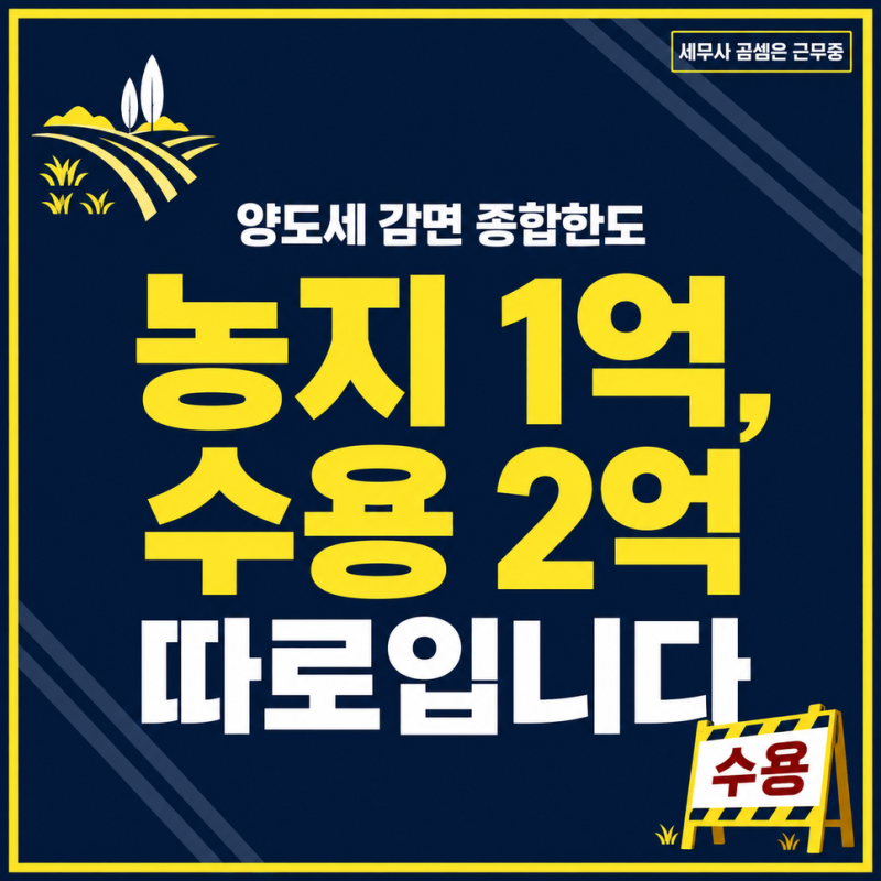 양도소득세 감면, 농지 1억원과 수용 2억원을 따로 받으십니다! 감면 종합한도 총정리