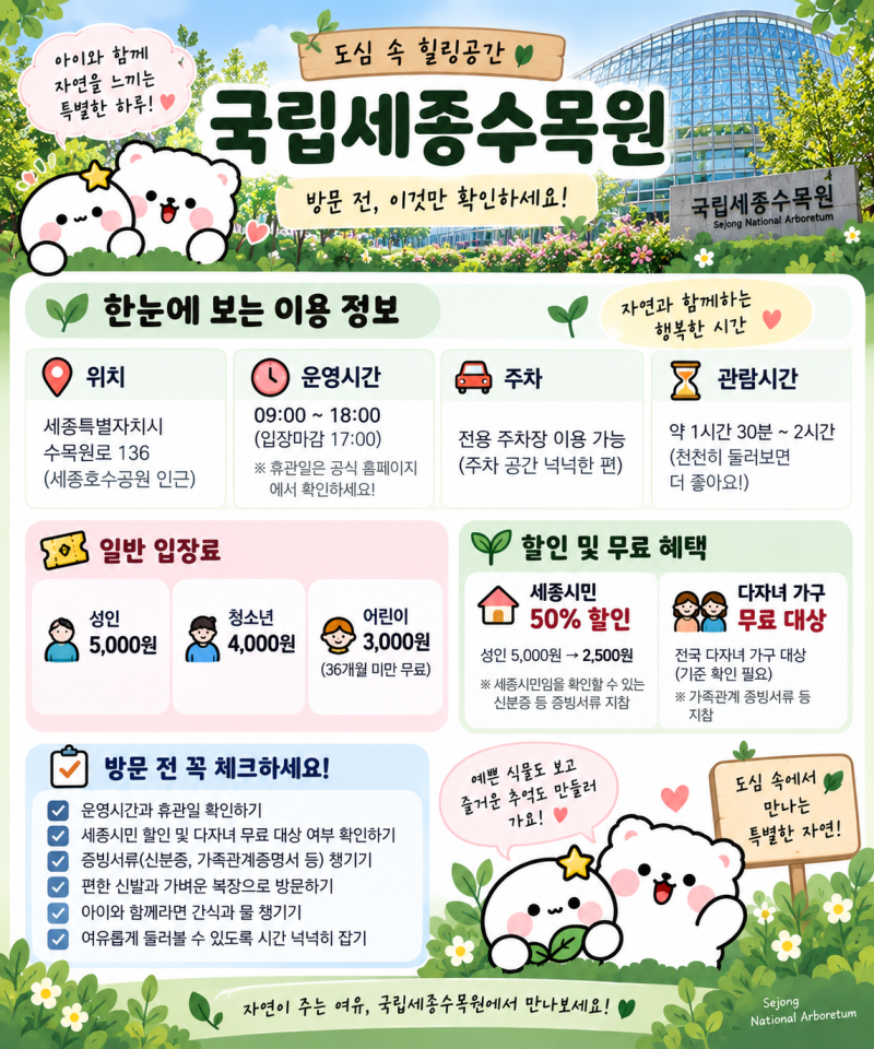 세종 아이와 가볼 만한 곳｜국립세종수목원 입장료·세종시민 할인·다자녀 무료