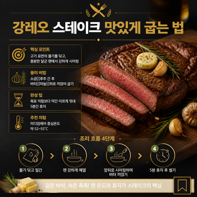 질긴 고기는 가라! 강레오 스테이크 맛있게 구는법 실패 없는 온도 조절