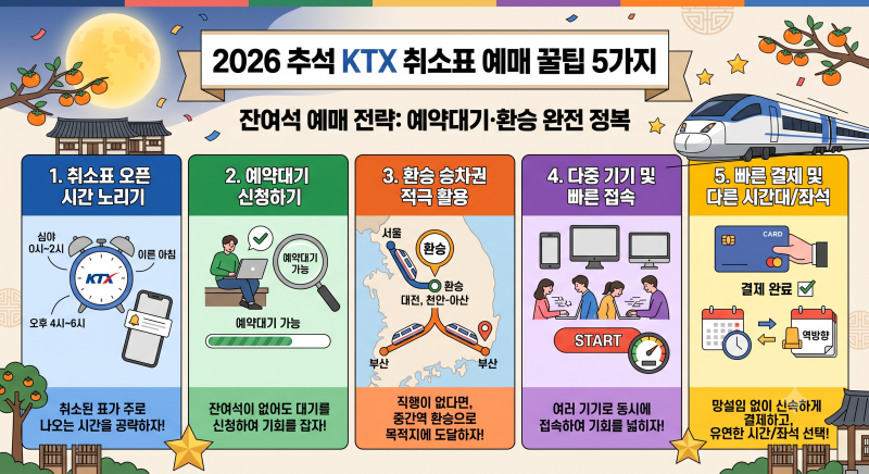 2026 추석 KTX 취소표 시간 및 잔여석 예매 꿀팁 5가지 (예약대기·환승)