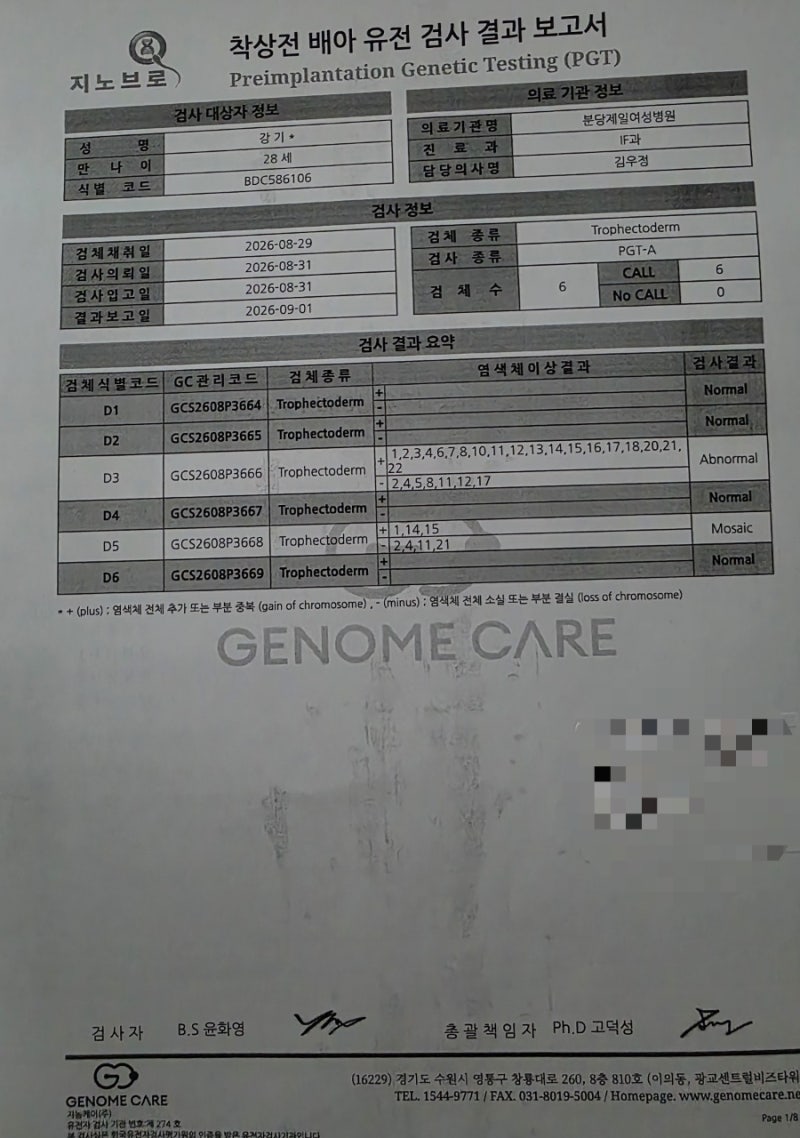 20대 시험관 / PGT 결과 / 통배는 몇개?