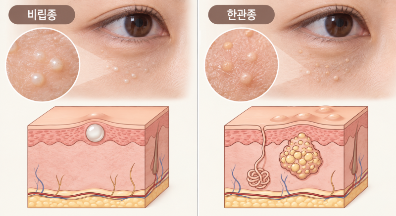 눈밑 한관종 아그네스? 눈밑 좁쌀, 비립종과 혼동하면 안 되는 이유