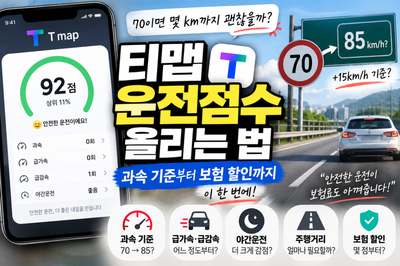 티맵 운전점수 올리는 법, 과속 기준부터 보험 할인까지 알아보기(점수 기준)