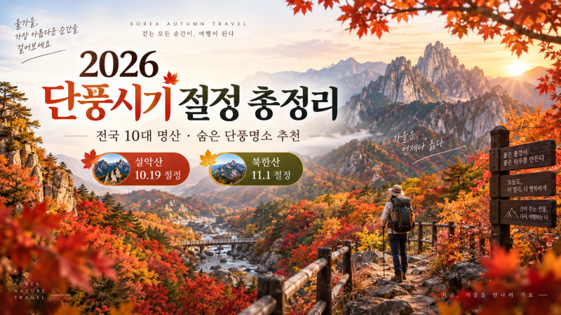 2026 단풍시기 절정 총정리! 전국 10대 명산과 숨은 단풍명소 추천 (설악산·북한산)