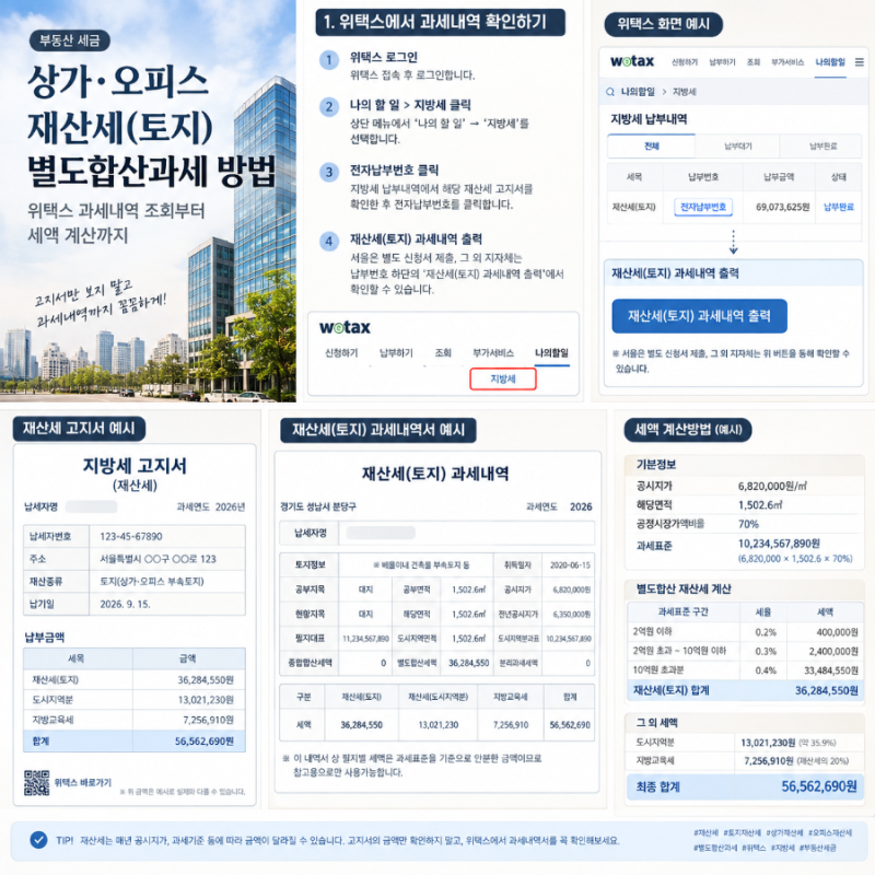 상가·오피스 재산세(토지) 확인하는 검토 방법｜별도합산과세 계산부터 위택스 조회까지