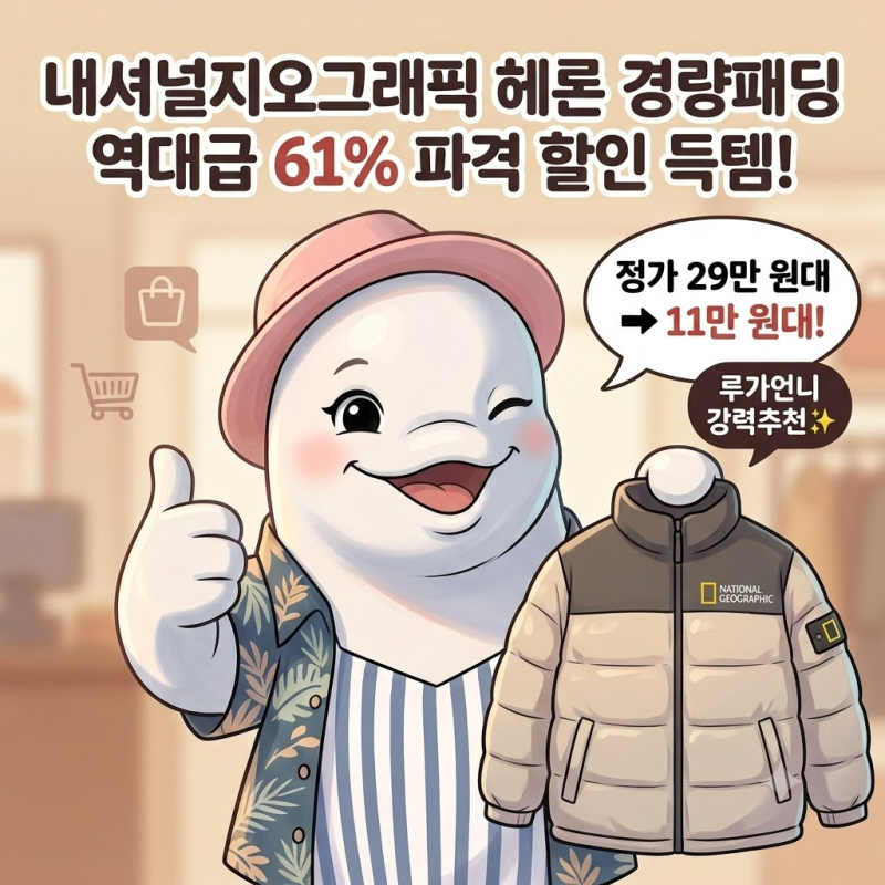 내셔널지오그래픽 경량 패딩 헤론 구스다운 남녀공용 간절기 점퍼 61% 할인 후기