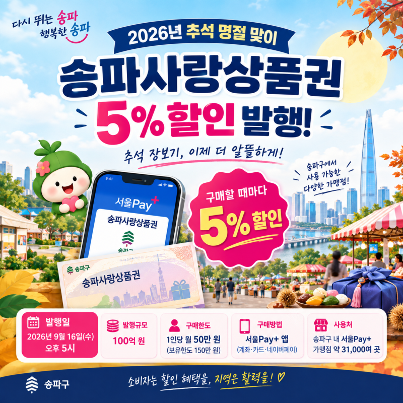 추석 장보기 전 꼭 확인하세요! 2026 송파사랑 지역상품권