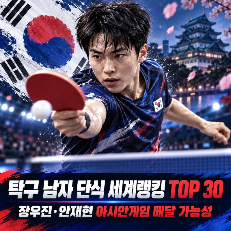 2026 아시안게임 탁구 남자 단식 세계랭킹 Top 30, 장우진·안재현 메달 가능성은?