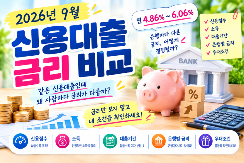 [2026년 9월] 신용대출 금리 비교｜은행마다 금리가 다른 이유, 내 금리는 어떻게 결정될까?