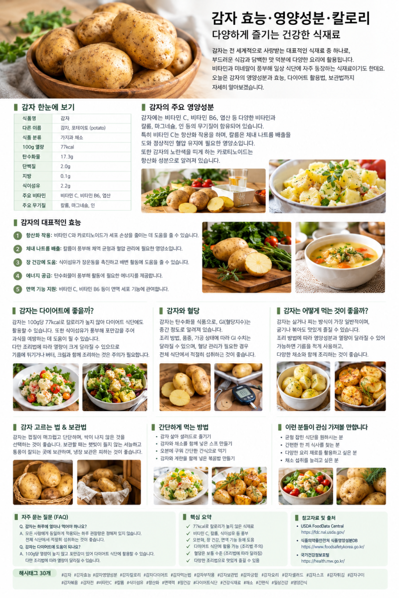 [재료] 많이 먹으면 살찔까? 칼로리와 영양성분 총정리｜효능·혈당·먹는법·보관법