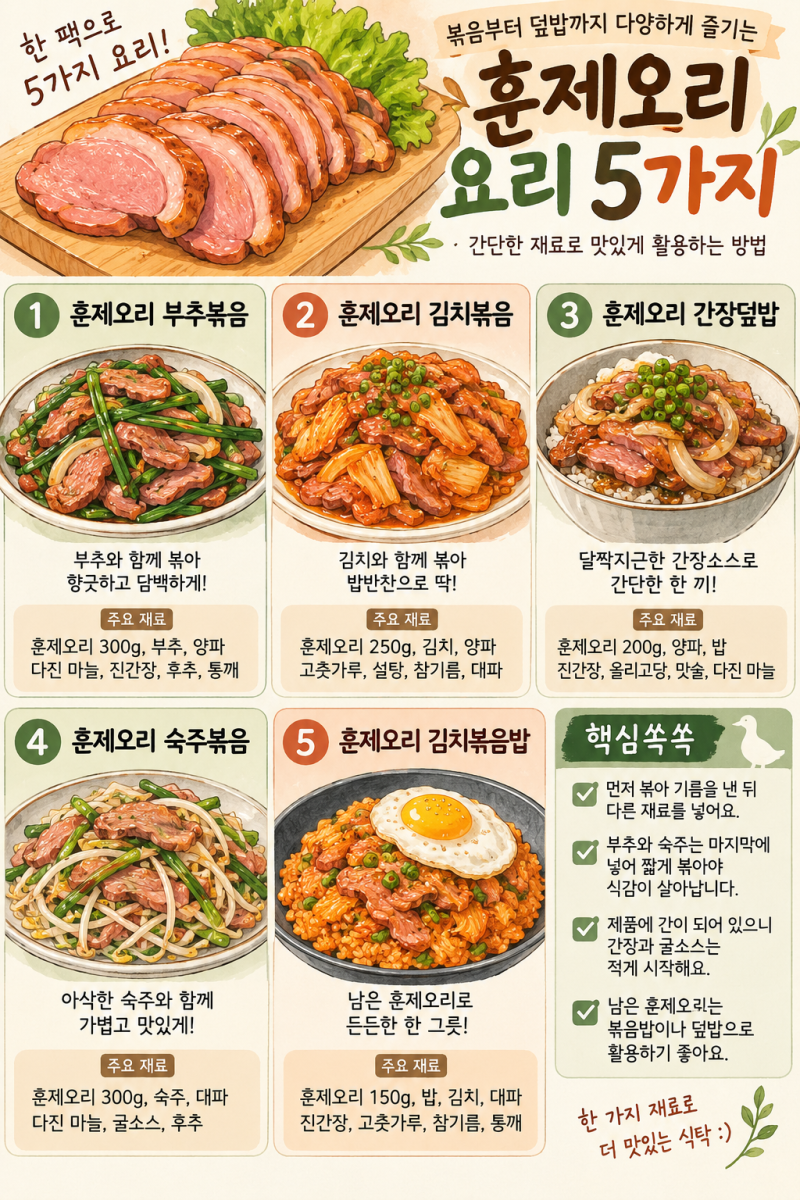 훈제오리 요리 5가지, 볶음부터 덮밥까지 간단하게 활용하는 방법