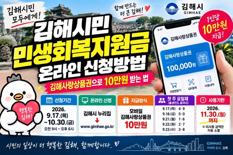 김해시민 민생회복지원금 온라인 신청방법｜김해사랑상품권으로 10만원 받는 법