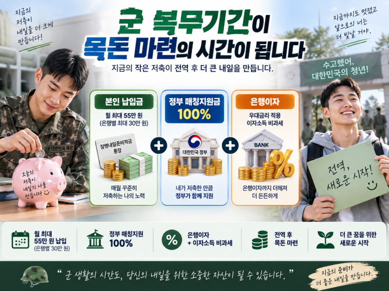 군대에서 월 55만원 저축하면 전역할 때 얼마 받을까?｜2026 장병내일준비적금 총정리