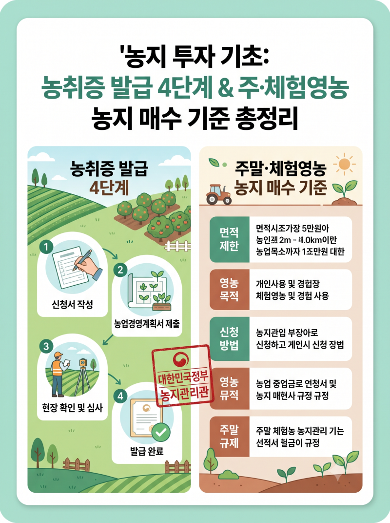 농지취득자격증명(농취증) 발급 절차와 주말체험영농 농지 매수 기준