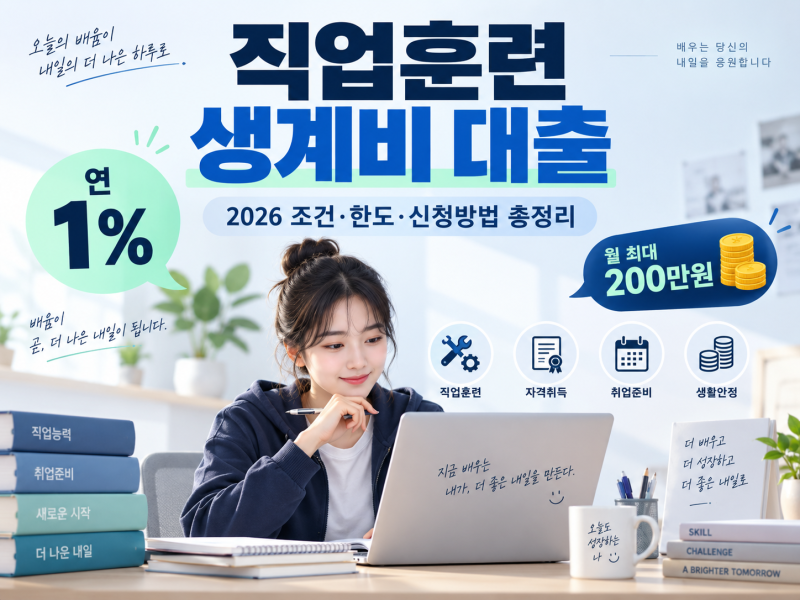 2026 직업훈련 생계비 대출 조건 총정리｜연 1%·월 200만원 신청방법