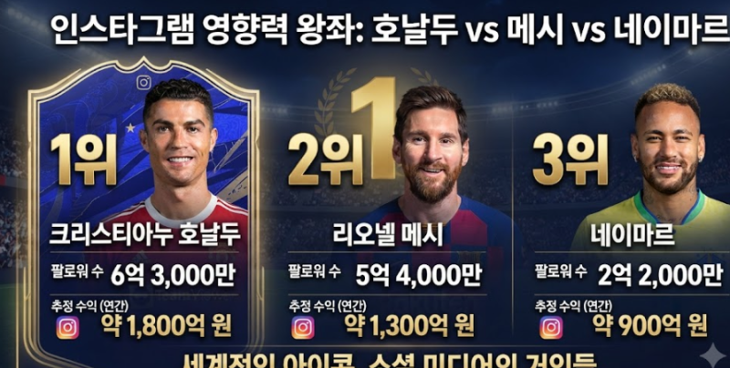 국내·해외 축구스타 인스타 순위 TOP 3연봉·광고 수입과 손흥민까지