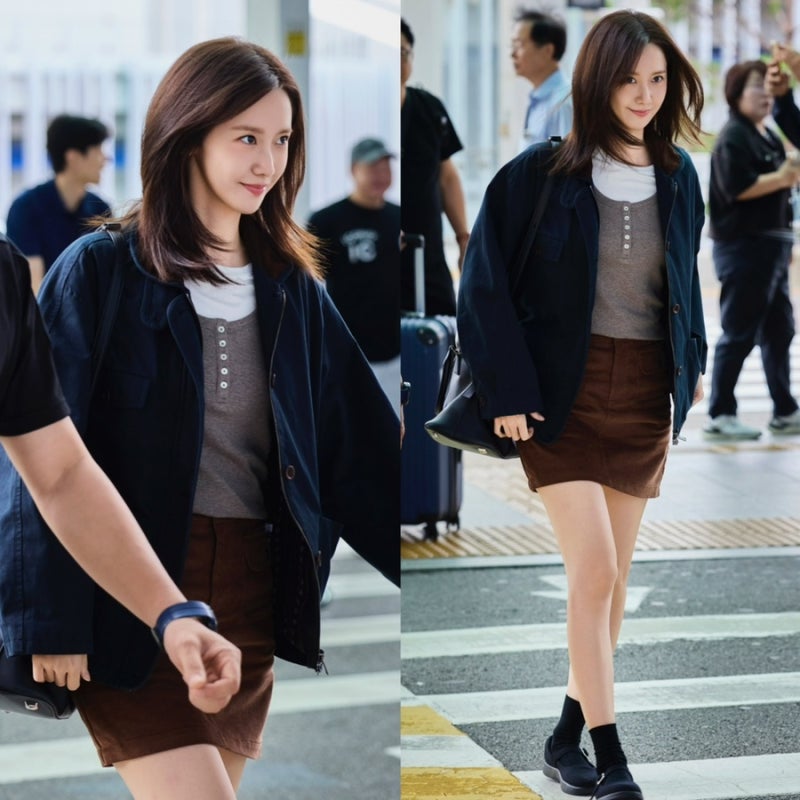 소녀시대 윤아 가을가을한 공항룩! 자켓, 티셔츠, 스커트, 레이어드 나시(드파운드)