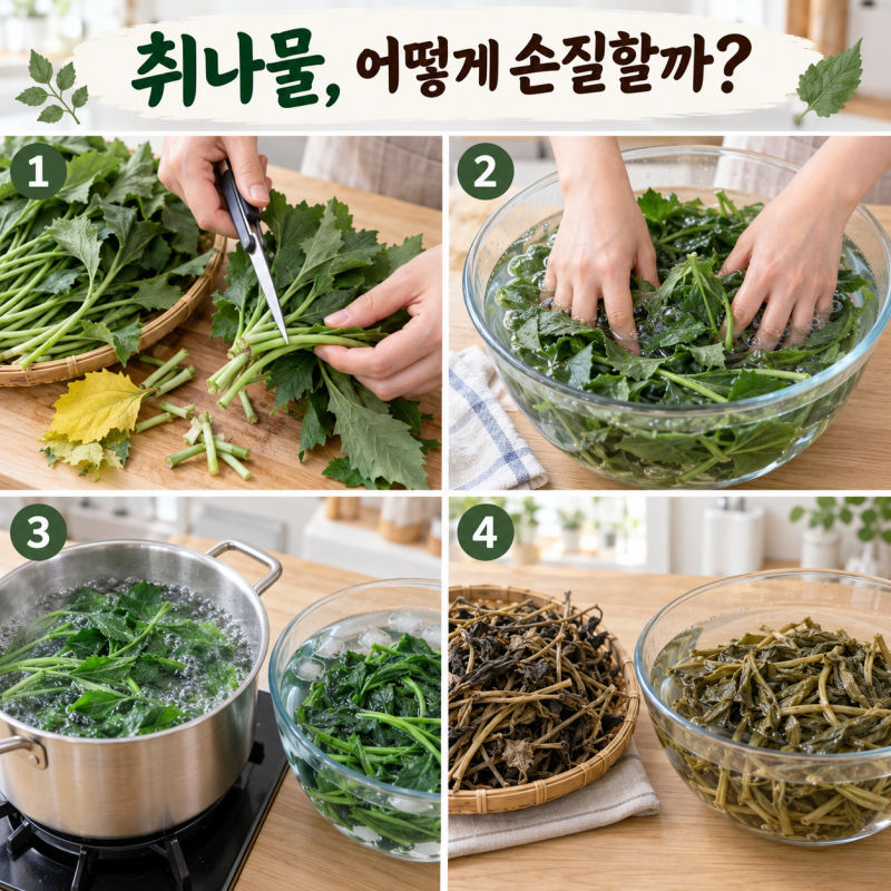 취나물 그냥 데치면 질겨요｜생취·말린 취나물 손질법과 쓴맛 빼는 법