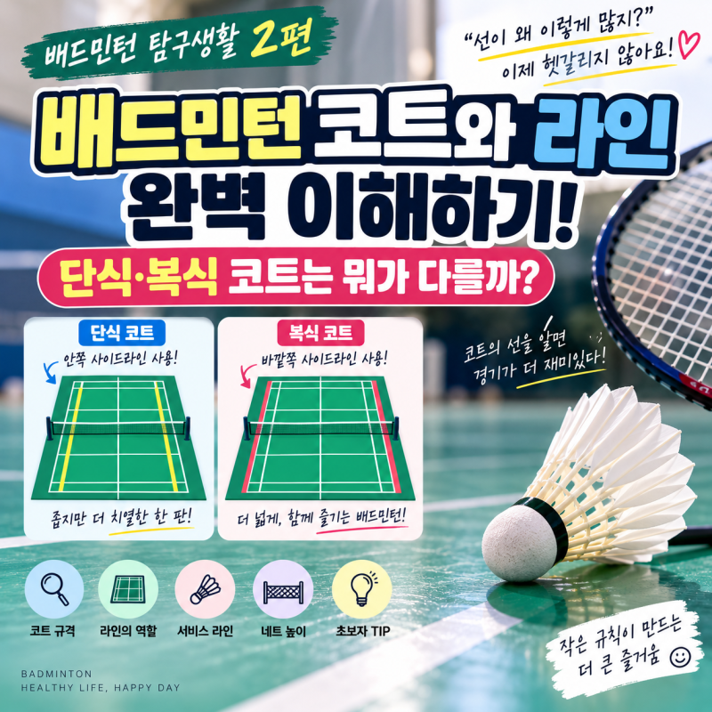 배드민턴 코트와 라인 완벽 이해하기! 단식·복식 코트는 뭐가 다를까?