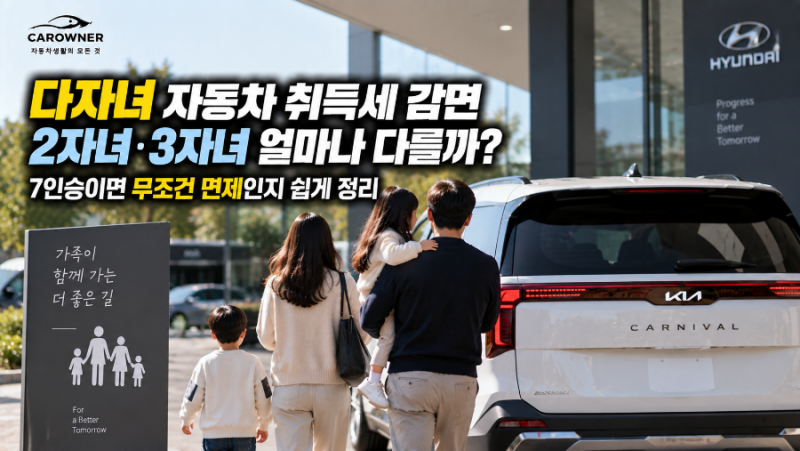 다자녀 자동차 취득세 감면｜2자녀·3자녀 혜택과 면제 조건 총정리