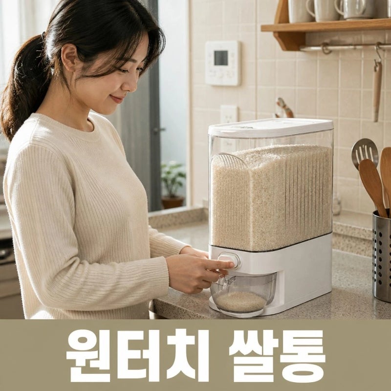 레토 원터치 계량 밀폐 쌀통 10kg 잡곡보관통 깔끔 정리