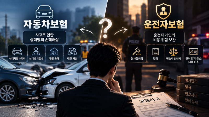 운전자보험 자동차보험 차이 교통사고가 나면 무엇이 다를까?