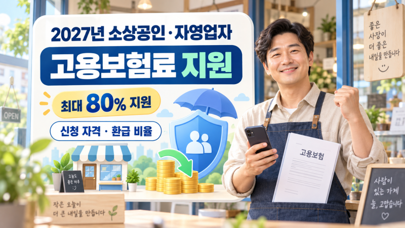 2027년 소상공인·자영업자 고용보험료 지원 신청 자격 및 환급 비율 (최대 80% 지원)